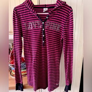 PINK Victoria’s Secret Love Pink Waffle Thermal Long Sleeve Hooded Top